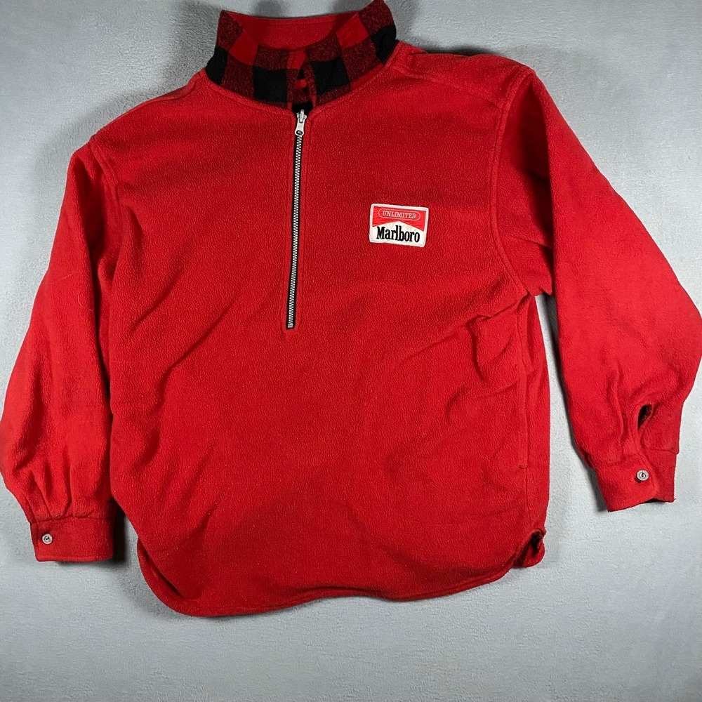 Vintage Marlboro Unlimited Reversible Red Fleece Quarter Zip Buffalo Mens L